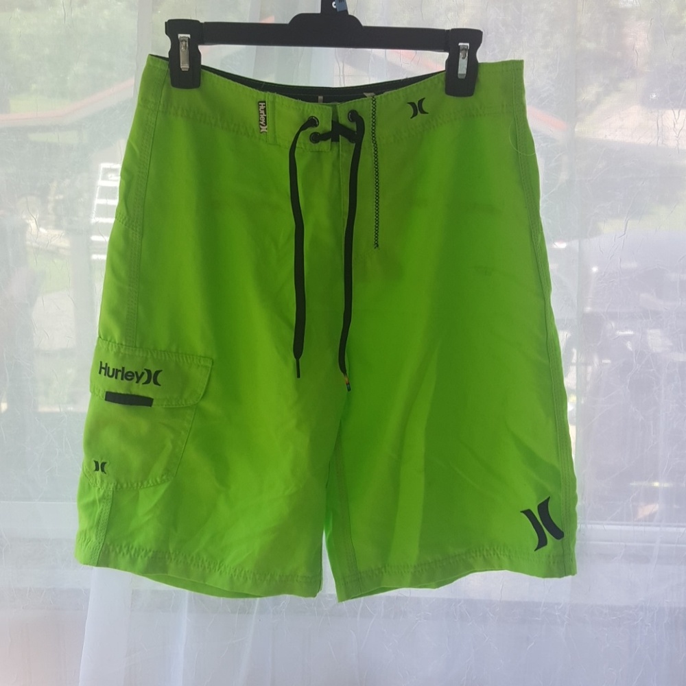 Florescent green men's swim trunks